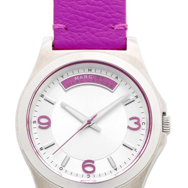  Shop Authentic Marc Jacobs Baby Dave Silver Dial Purple Leather Strap Watch for Women - MBM1262 - Luxxuri