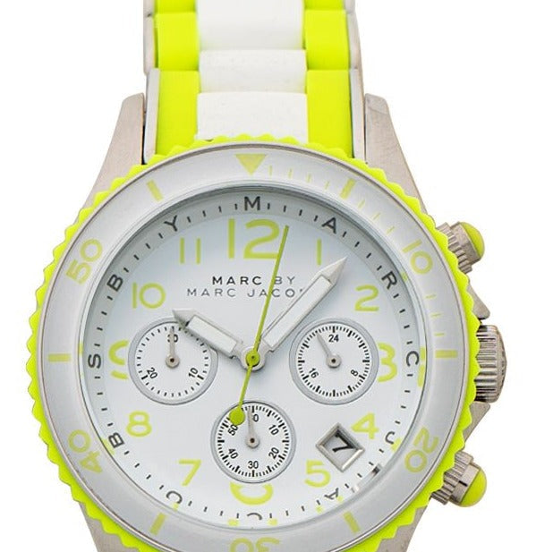  Shop Authentic Marc Jacobs Rock Chronograph White Dial White & Green Silicone Strap Watch for Women - MBM2592 - Luxxuri