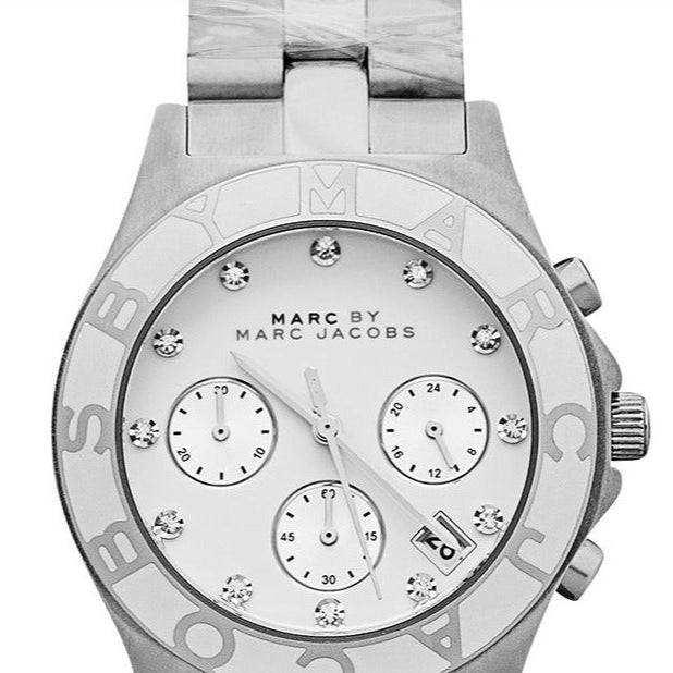  Shop Authentic Marc Jacobs Blade Chronograph White Dial Silver Steel Strap Watch for Women - MBM3080 - Luxxuri