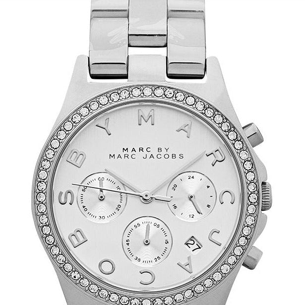  Shop Authentic Marc Jacobs Henry Chronograph Silver Dial Silver Steel Strap Watch for Women - MBM3104 - Luxxuri
