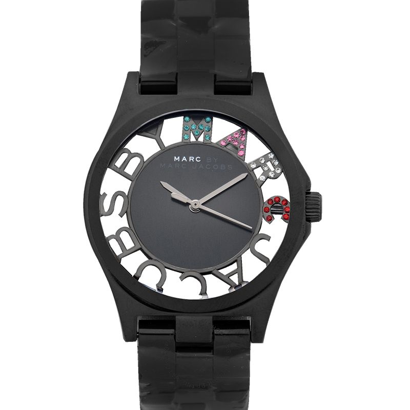  Shop Authentic Marc Jacobs Henry Skeleton Black Dial Black Steel Strap Watch for Women - MBM3265 - Luxxuri