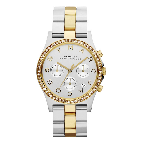  Shop Authentic Marc Jacobs Henry Chronograph Silver Dial Two Tone Steel Strap Watch for Women - MBM3197 - Luxxuri