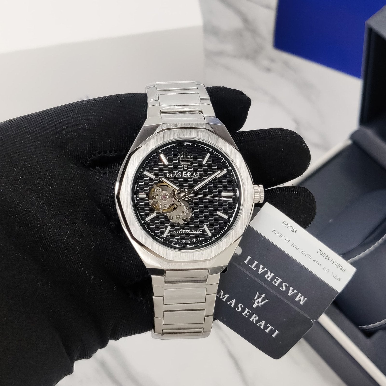  Shop Authentic Maserati Stile Skeleton Automatic Black Dial Silver Steel Strap Watch For Men - R8823142002 - Luxxuri