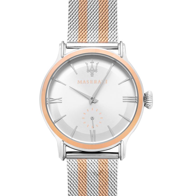  Shop Authentic Maserati Epoca Silver Dial Two Tone Mesh Bracelet Watch For Men - R8853118005 - Luxxuri