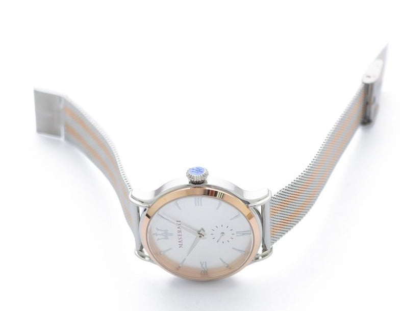  Shop Authentic Maserati Epoca Silver Dial Two Tone Mesh Bracelet Watch For Men - R8853118005 - Luxxuri