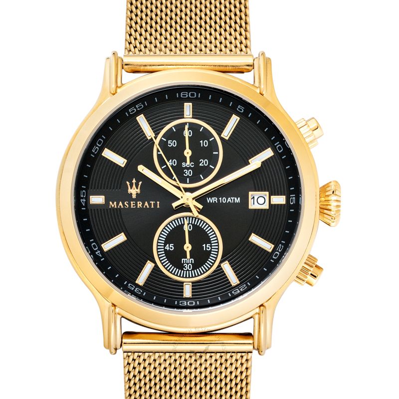  Shop Authentic Maserati Epoca 42mm Black Dial Gold Mesh Bracelet Watch For Men - R8873618007 - Luxxuri