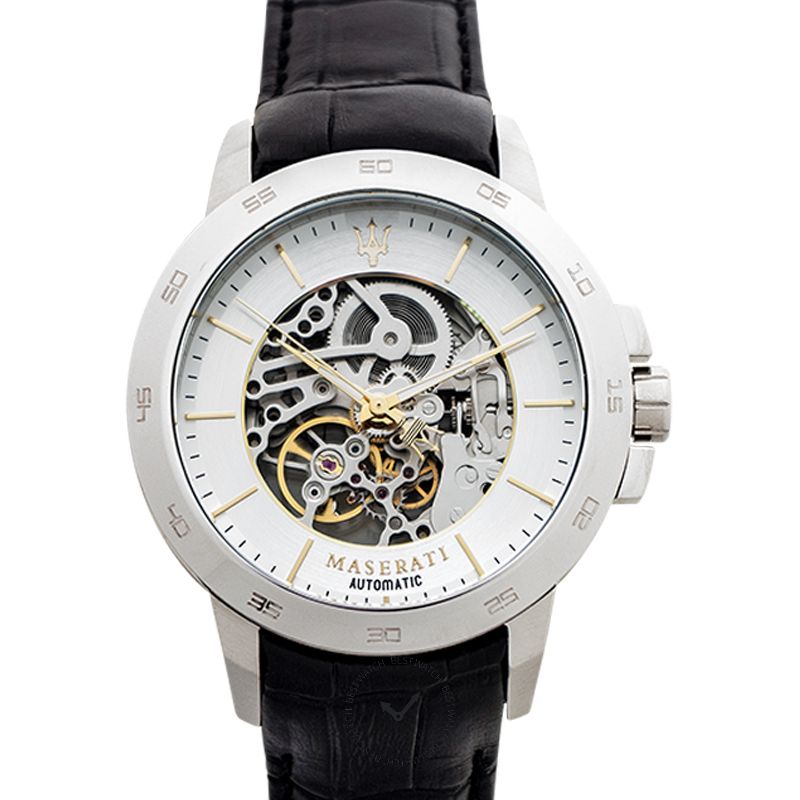  Shop Authentic Maserati Ingegno Automatic Black Skeleton Dial Black Leather Strap Watch For Men - R8821119002 - Luxxuri