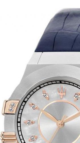  Shop Authentic Maserati Potenza Diamonds Silver Dial Blue Leather Strap Watch For Women - R8851108502 - Luxxuri
