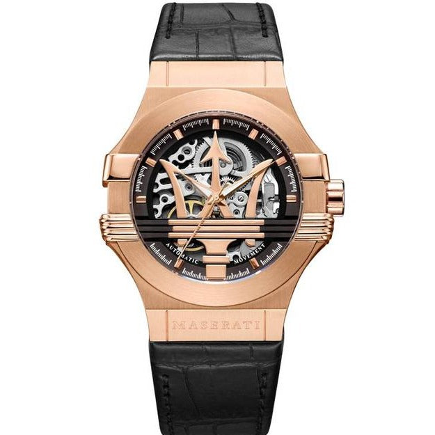  Shop Authentic Maserati Potenza Automatic Rose Gold Dial Black Leather Strap Watch For Men - R8821108002 - Luxxuri