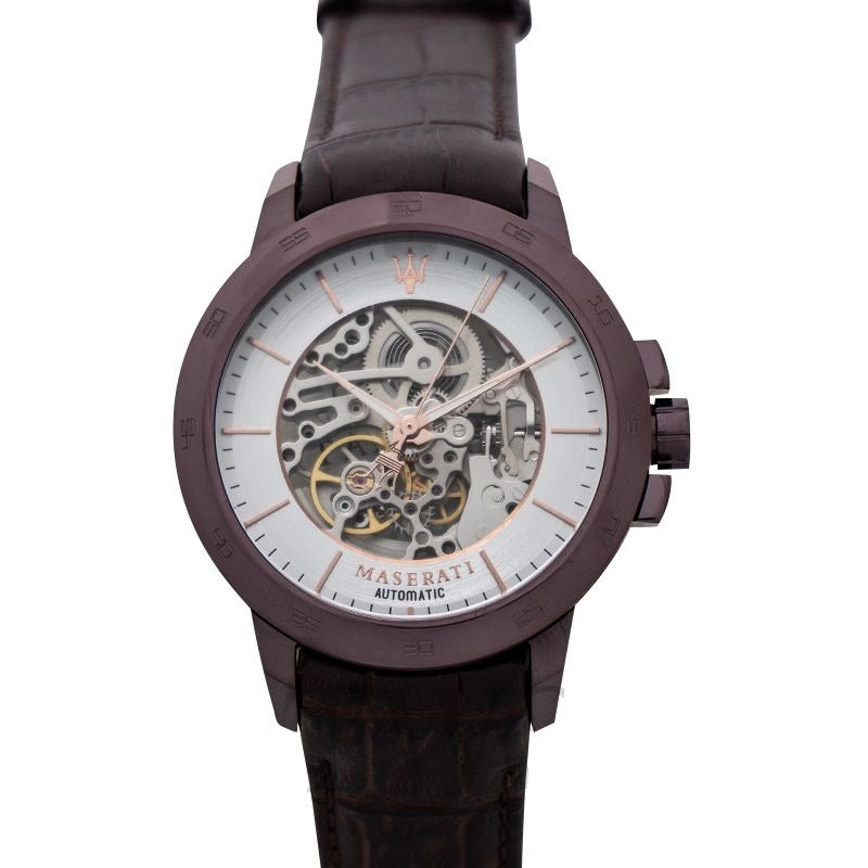  Shop Authentic Maserati Ingegno Automatic White Skeleton Dial Brown Leather Strap Watch For Men - R8821119003 - Luxxuri