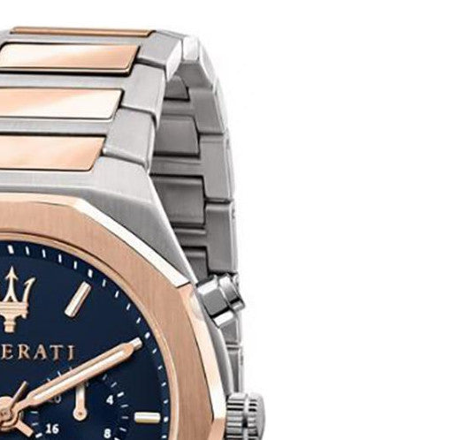  Shop Authentic Maserati Stile Chronograph Blue Dial Rose Gold Two Tone Strap Watch For Men - R8873642002 - Luxxuri