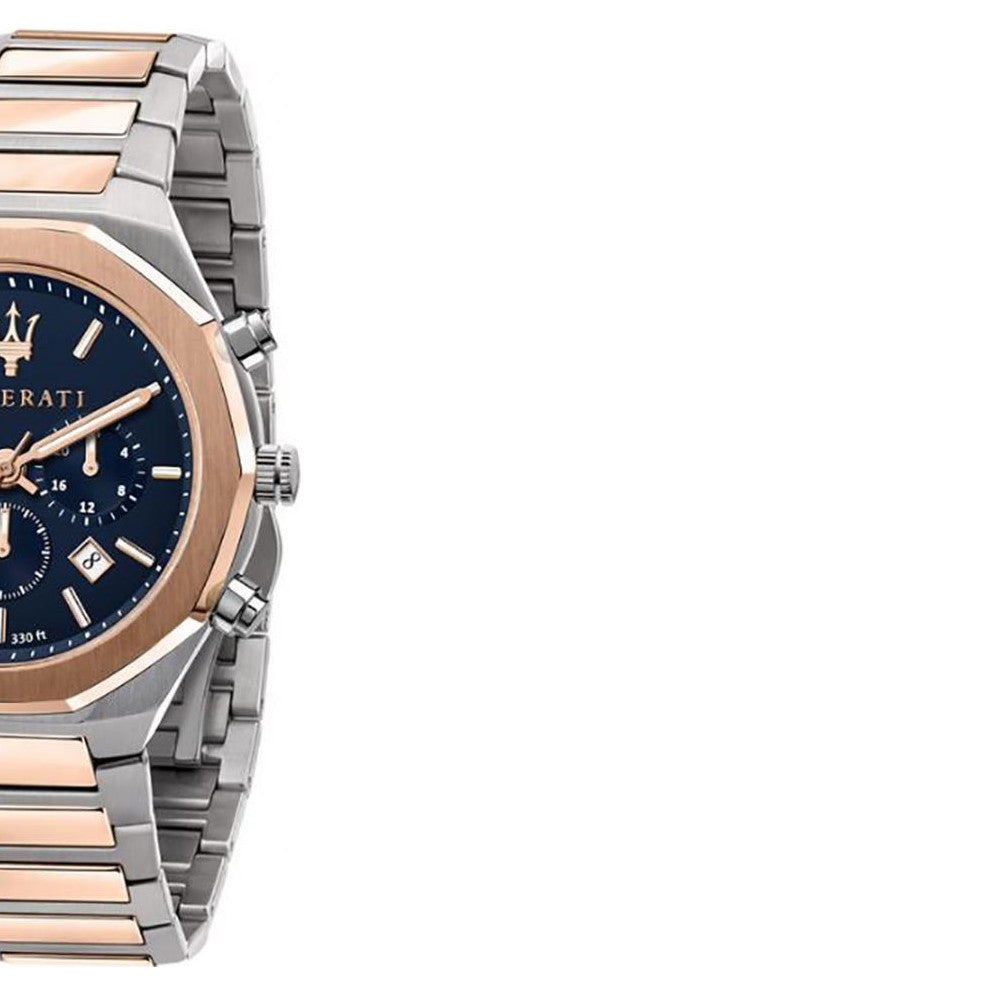  Shop Authentic Maserati Stile Chronograph Blue Dial Rose Gold Two Tone Strap Watch For Men - R8873642002 - Luxxuri