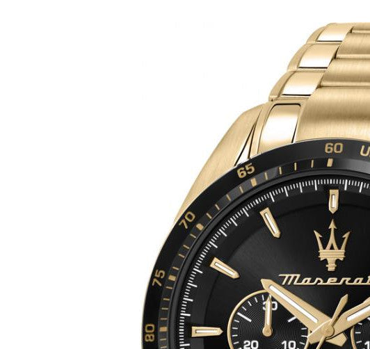  Shop Authentic Maserati Traguardo Chronograph Black Dial Gold Steel Strap Watch For Men - R8873612041 - Luxxuri