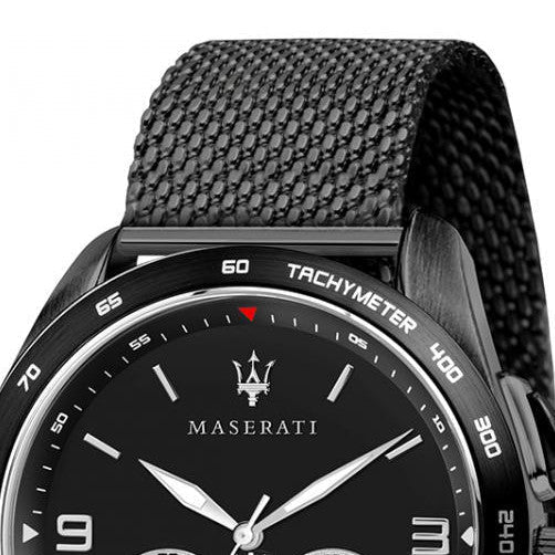  Shop Authentic Maserati Traguardo Chronograph Black Dial Black Mesh Bracelet Watch For Men - R8873612031 - Luxxuri