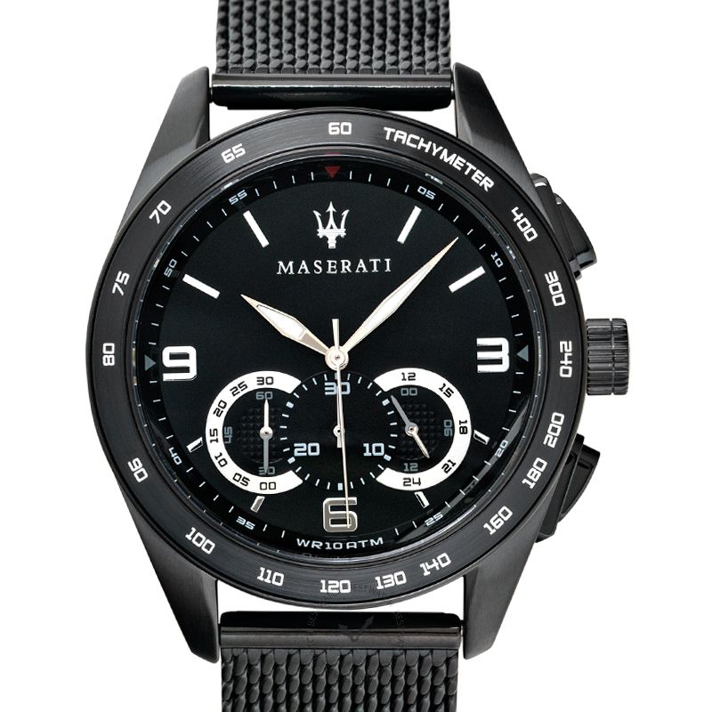  Shop Authentic Maserati Traguardo Chronograph Black Dial Black Mesh Bracelet Watch For Men - R8873612031 - Luxxuri