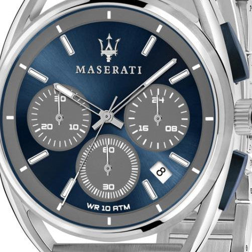  Shop Authentic Maserati Trimarano Chronograph Blue Dial Silver Steel Strap Watch For Men - R8873632004 - Luxxuri