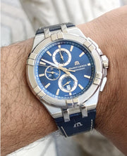  Shop Authentic Maurice Lacroix Aikon Chronograph Blue Dial Blue Leather Strap Watch for Men - AI1018-SS001-430-1 - Luxxuri
