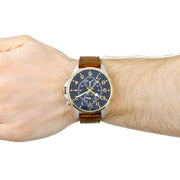  Shop Authentic Tommy Hilfiger Dean Multifunctional Blue Dial Brown Leather Strap Watch for Men - 1791275 - Luxxuri
