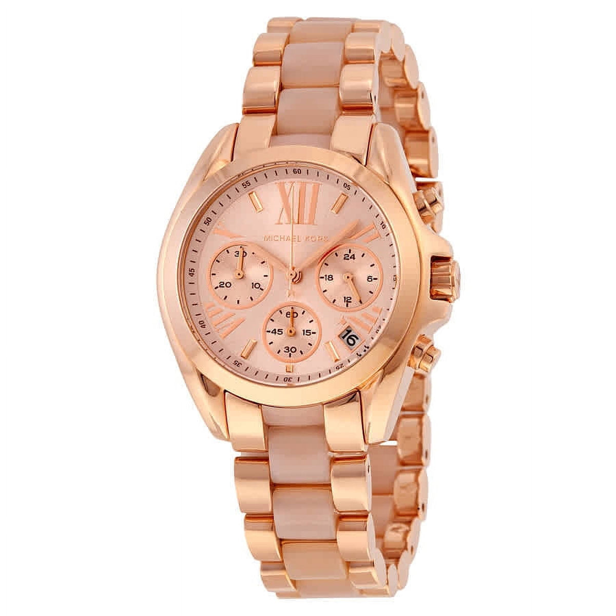  Shop Authentic Michael Kors Bradshaw Chronograph Pink Dial Two Tone Steel Strap Watch For Women - MK6830 - Luxxuri