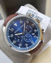  Shop Authentic Michael Kors Gage Chronograph Blue Dial Brown Leather Strap Watch For Men - MK8362 - Luxxuri