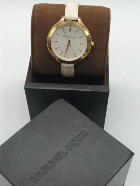  Shop Authentic Michael Kors Slim Runway White Dial White Leather Strap Watch For Women - MK2273 - Luxxuri