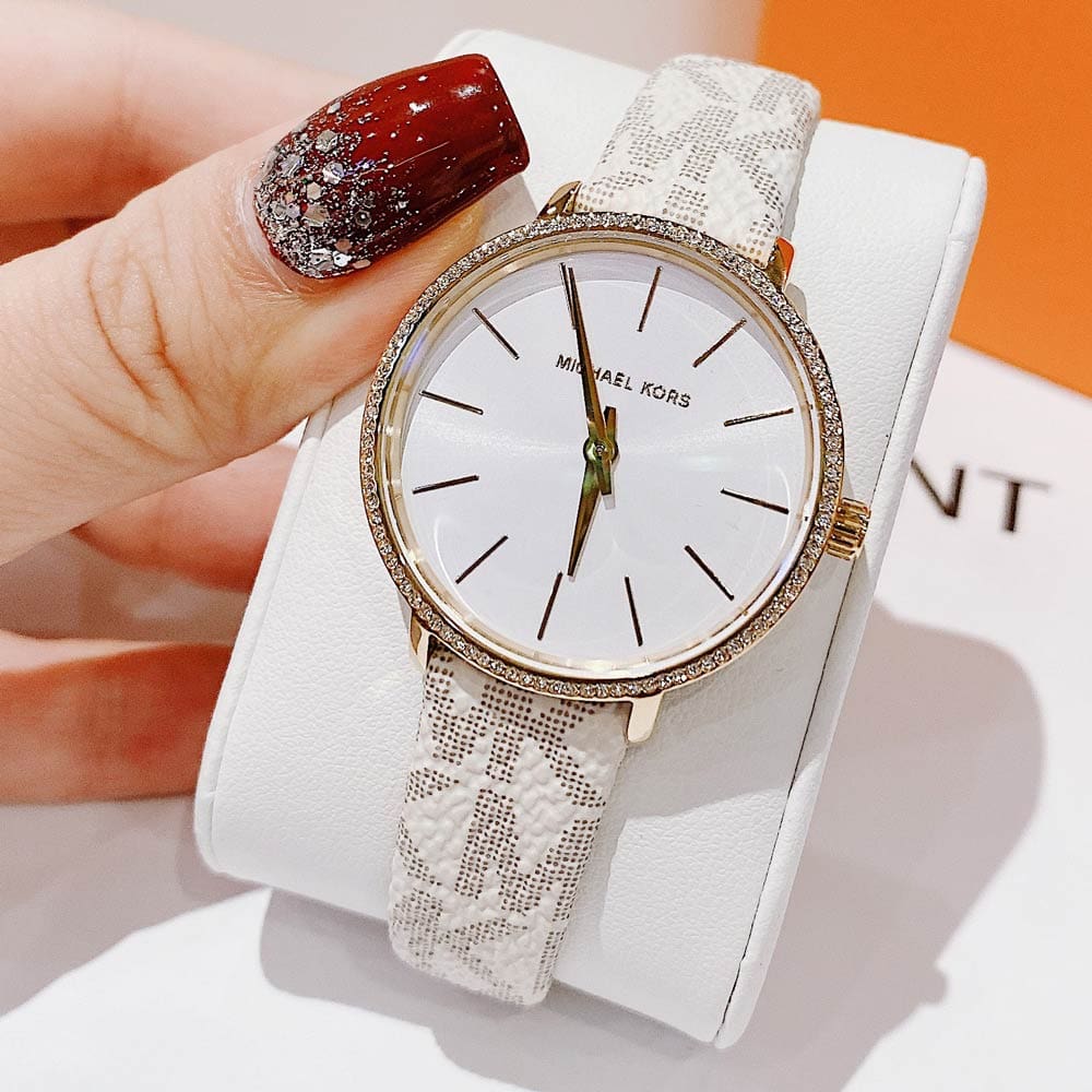  Shop Authentic Michael Kors Pyper Quartz Silver Dial White Leather Strap Watch For Women - MK1037 - Luxxuri