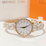  Shop Authentic Michael Kors Pyper Quartz Silver Dial White Leather Strap Watch For Women - MK1037 - Luxxuri