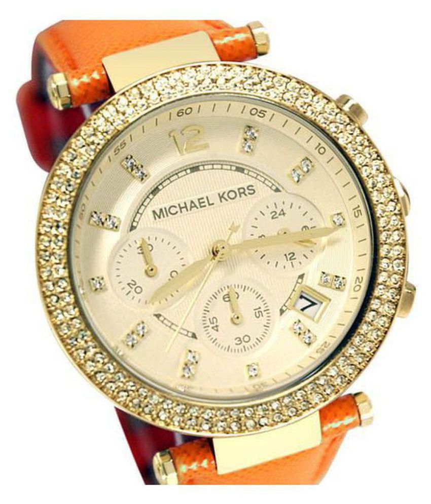  Shop Authentic Michael Kors Parker Champagne Dial Orange Leather Strap Watch for Women - MK2279 - Luxxuri