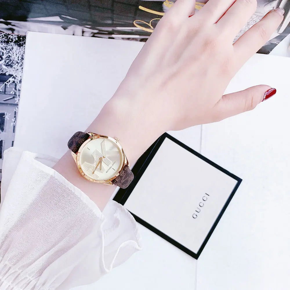  Shop Authentic Michael Kors Jaycie Three Hand Gold Dial Brown Leather Strap Watch for Women - MK2862 - Luxxuri