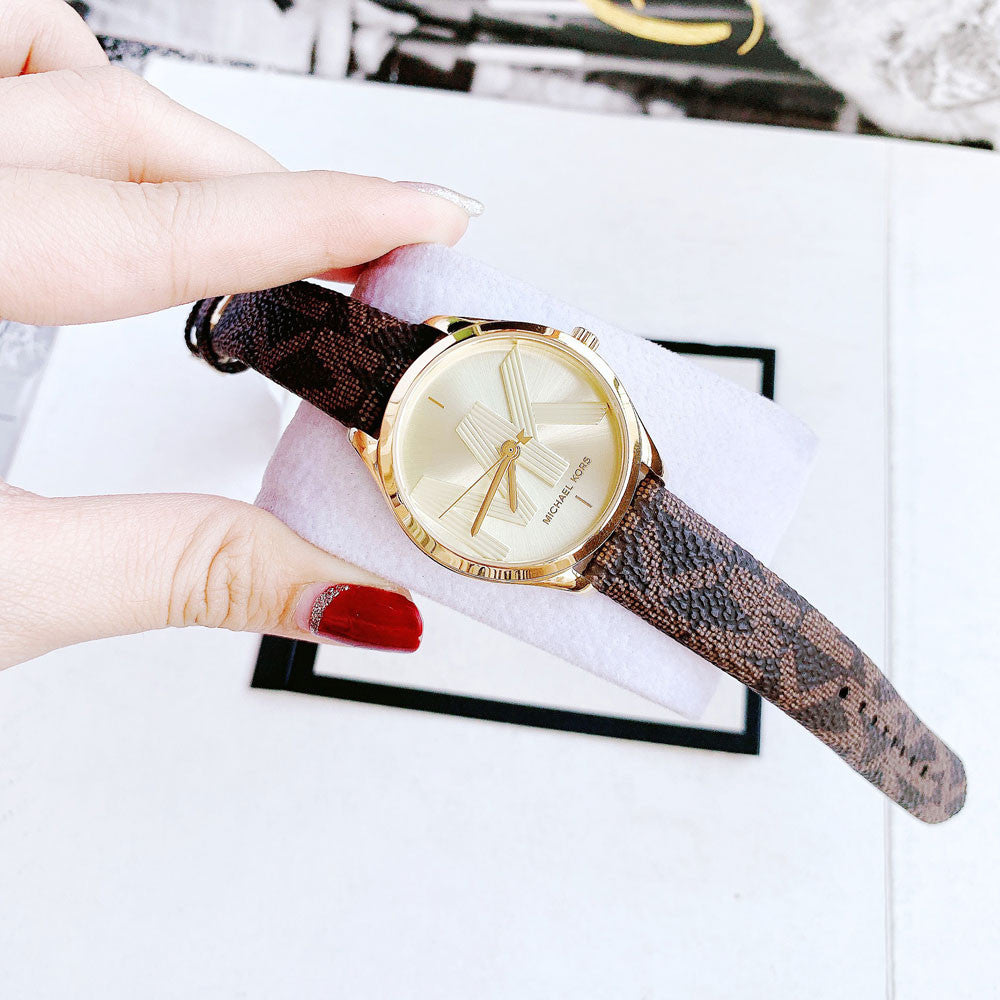  Shop Authentic Michael Kors Jaycie Three Hand Gold Dial Brown Leather Strap Watch for Women - MK2862 - Luxxuri
