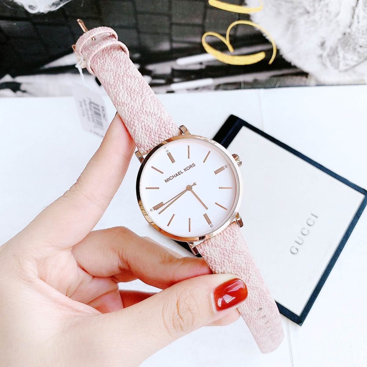  Shop Authentic Michael Kors Pyper Quartz Silver Dial Pink Leather Strap Watch for Women - MK2947 - Luxxuri
