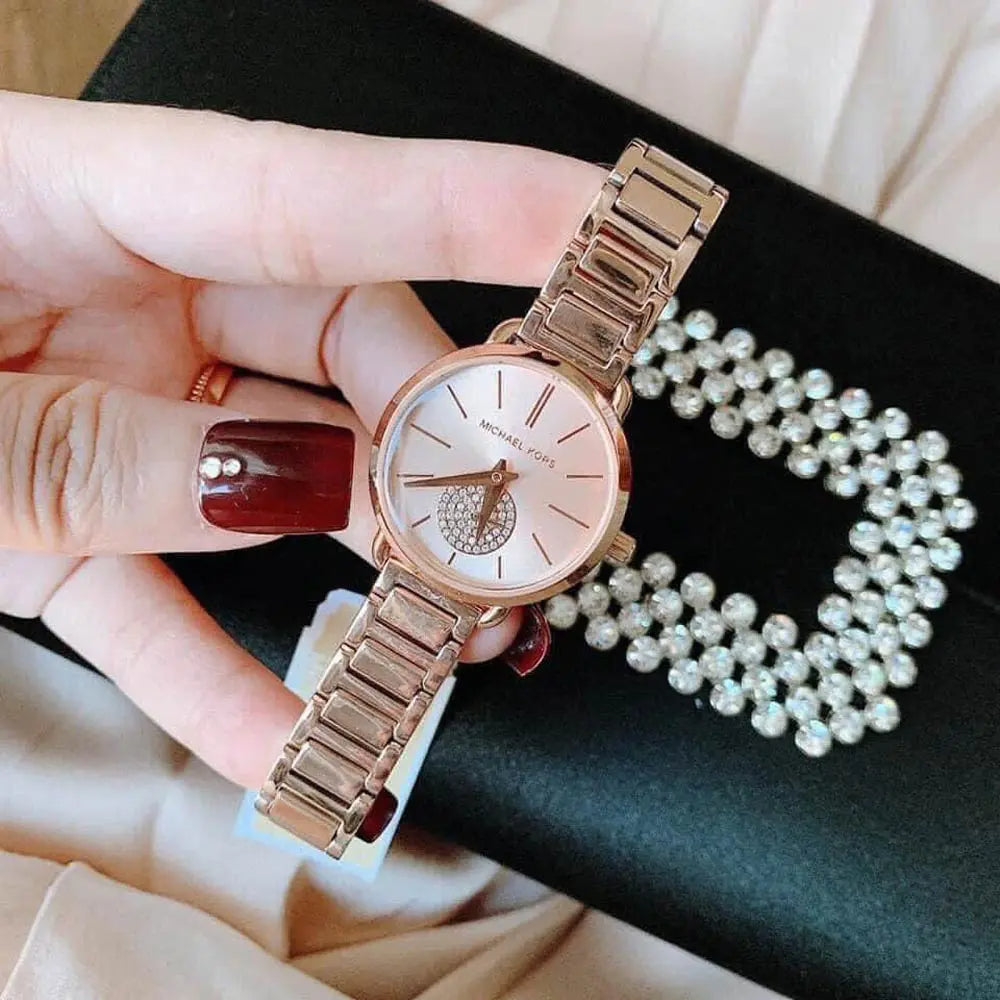  Shop Authentic Michael Kors Portia Analog Quartz Rose Gold Dial Rose Gold Steel Strap Watch For Women - MK3839 - Luxxuri