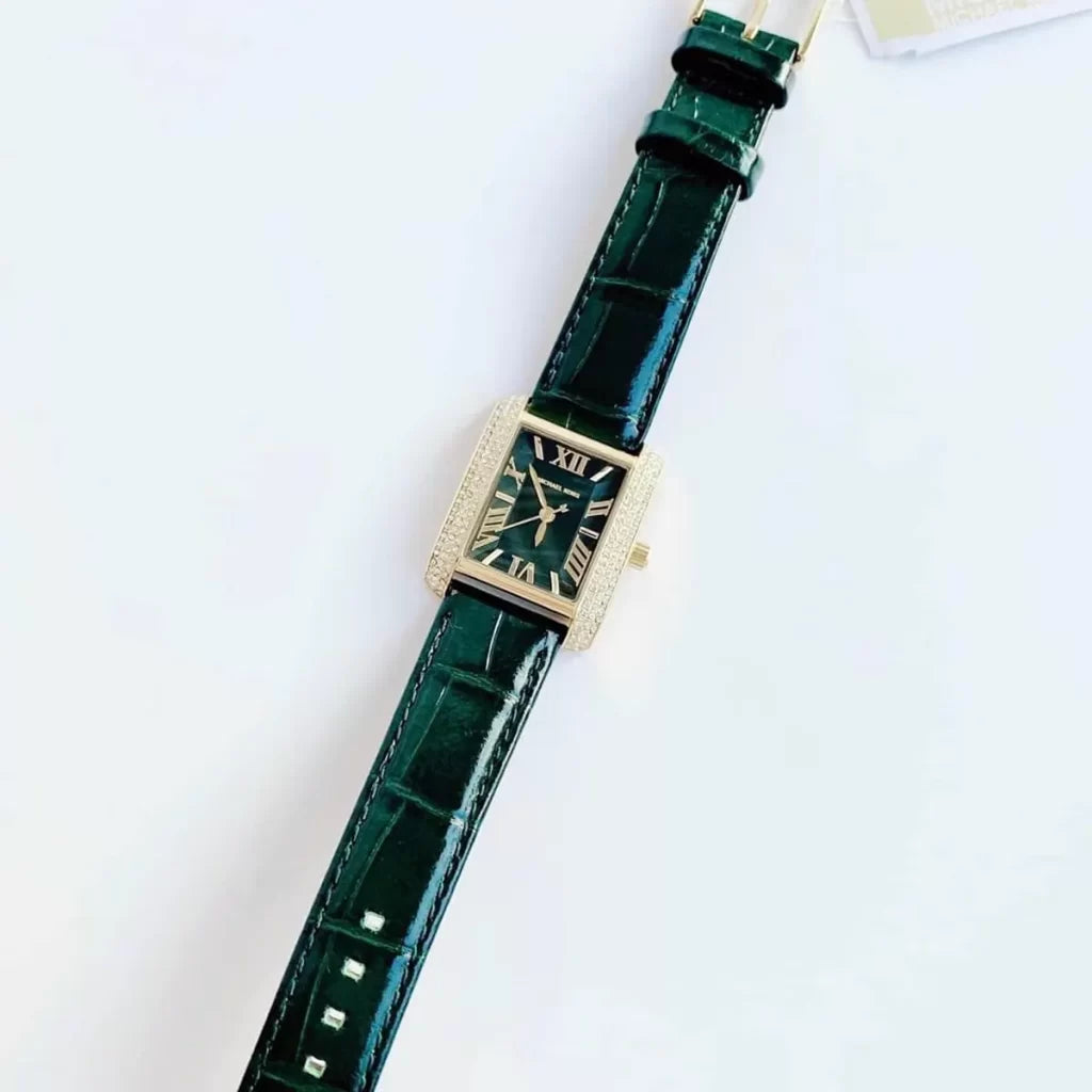  Shop Authentic Michael Kors Emery Quartz Diamonds Green Dial Green Leather Strap Watch For Women - MK4697 - Luxxuri