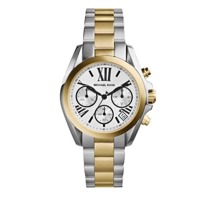  Shop Authentic Michael Kors Bradshaw Chronograph Silver Dial Two Tone Steel Strap Watch For Women - MK5912 - Luxxuri