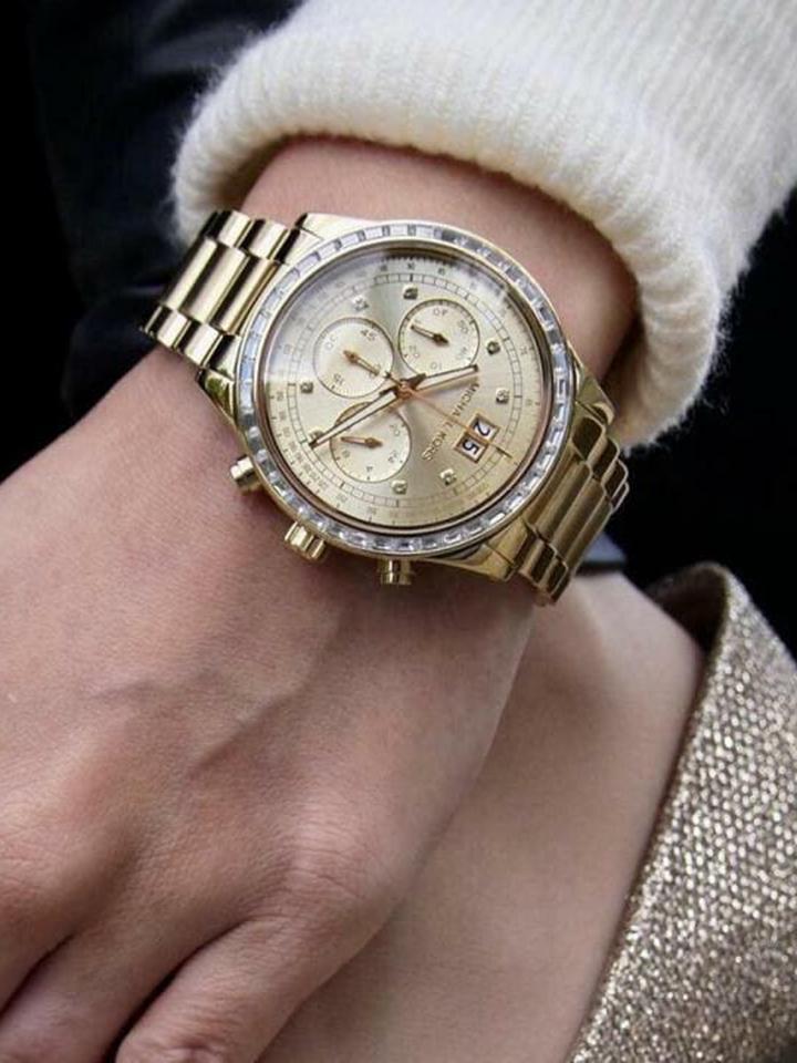  Shop Authentic Michael Kors Brinkley Diamonds Gold Dial Gold Steel Strap Watch for Women - MK6187 - Luxxuri