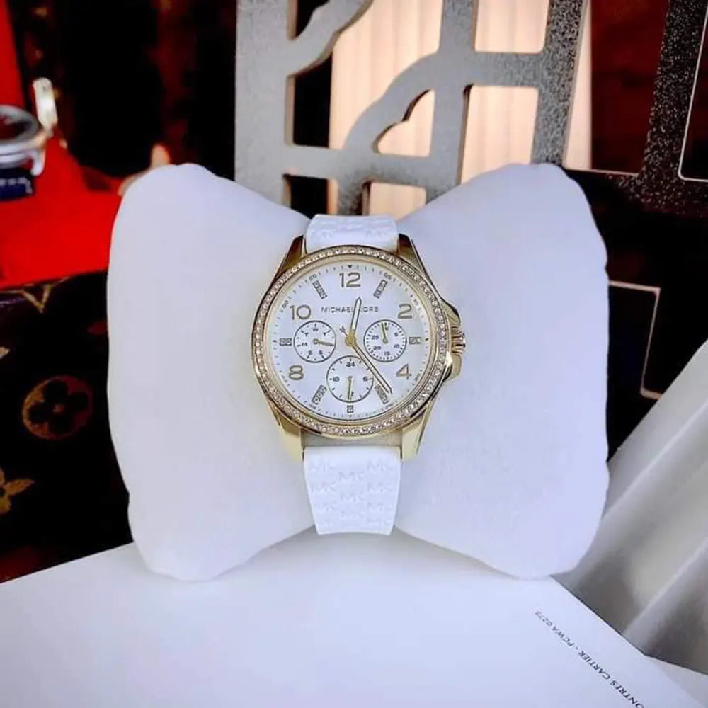  Shop Authentic Michael Kors Mini Pilot Quartz Silver Dial White Silicone Strap Watch For Women - MK7372 - Luxxuri