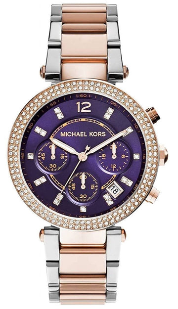  Shop Authentic Michael Kors Parker Chronograph Purple Dial Two Tone Steel Strap Watch For Women - MK6108 - Luxxuri