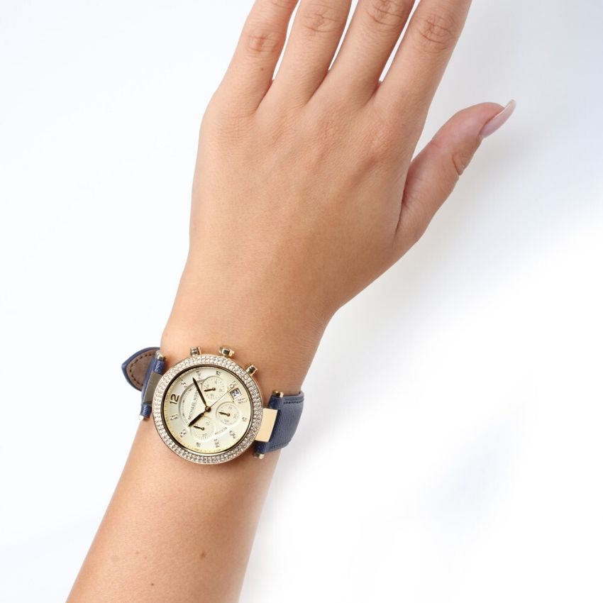  Shop Authentic Michael Kors Parker Gold Dial Blue Leather Strap Watch for Women - MK2280 - Luxxuri