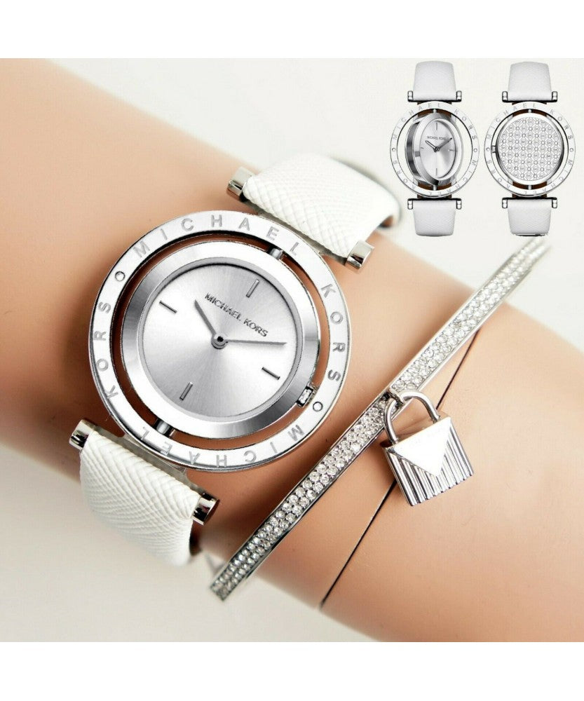  Shop Authentic Michael Kors Averi Silver Dial White Leather Strap Watch for Women - MK2524 - Luxxuri