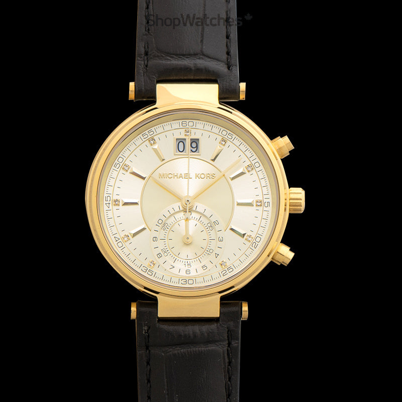  Shop Authentic Michael Kors Sawyer Champagne Dial Black Leather Strap Watch for Women - MK2433 - Luxxuri