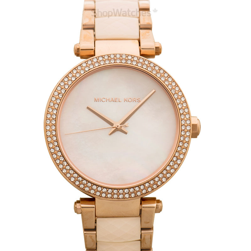  Shop Authentic Michael Kors Parker Mother of Pearl Pink Dial Two Tone Steel Strap Watch for Women - MK6492 - Luxxuri