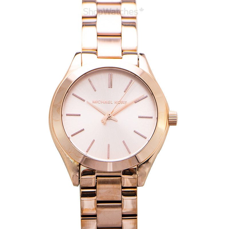  Shop Authentic Michael Kors Slim Runway Rose Gold Dial Rose Gold Steel Strap Watch for Women - MK3513 - Luxxuri