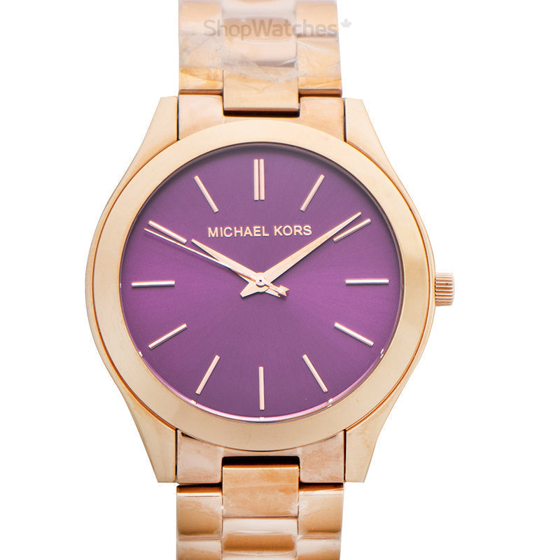  Shop Authentic Michael Kors Slim Runway Purple Dial Rose Gold Steel Strap Watch for Women - MK3293 - Luxxuri