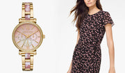  Shop Authentic Michael Kors Sofie Crystals Mother of Pearl Pink Dial Two Tone Steel Strap Watch For Women - MK4344 - Luxxuri