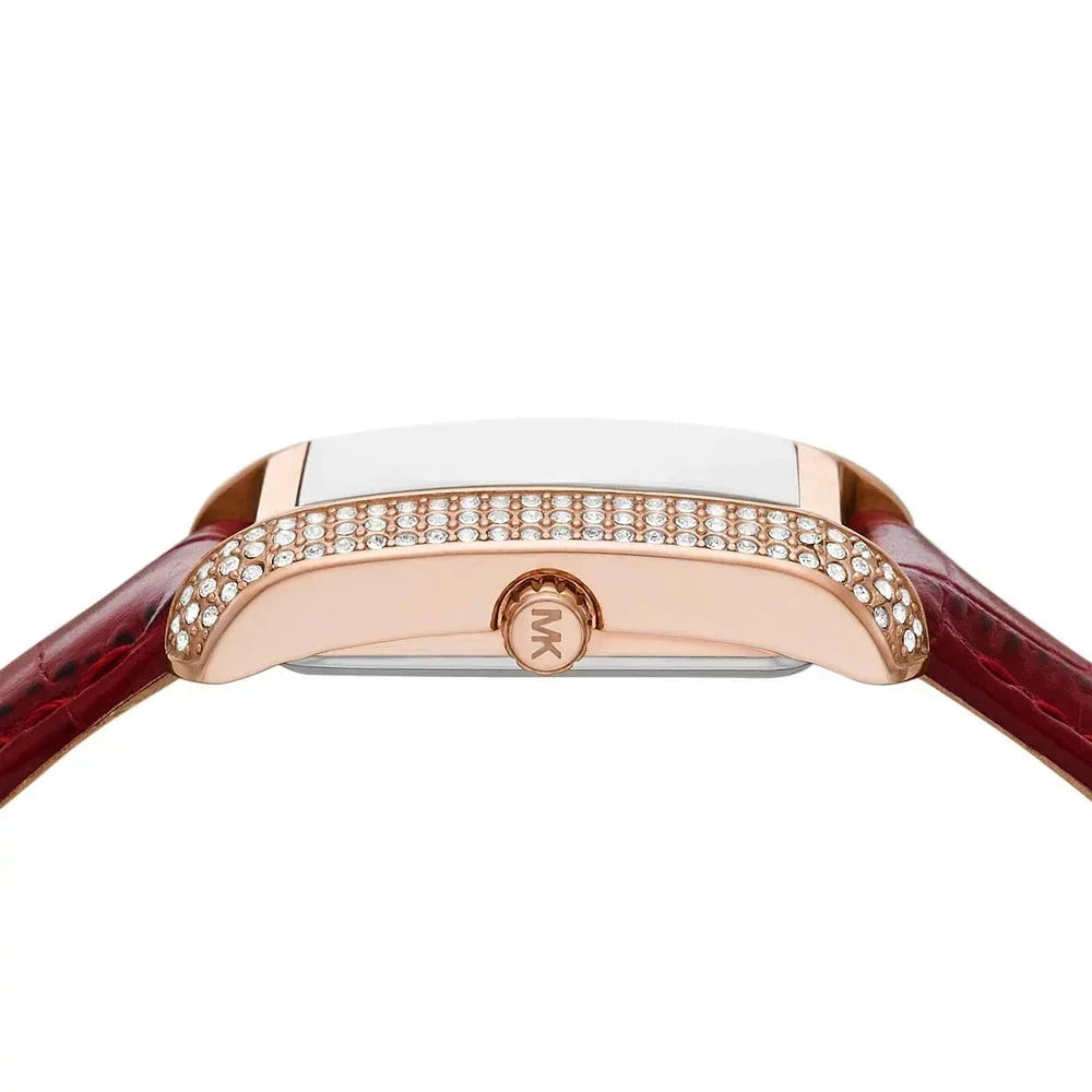  Shop Authentic Michael Kors Emery Quartz Diamonds Silver Dial Red Leather Strap Watch For Women - MK4689 - Luxxuri