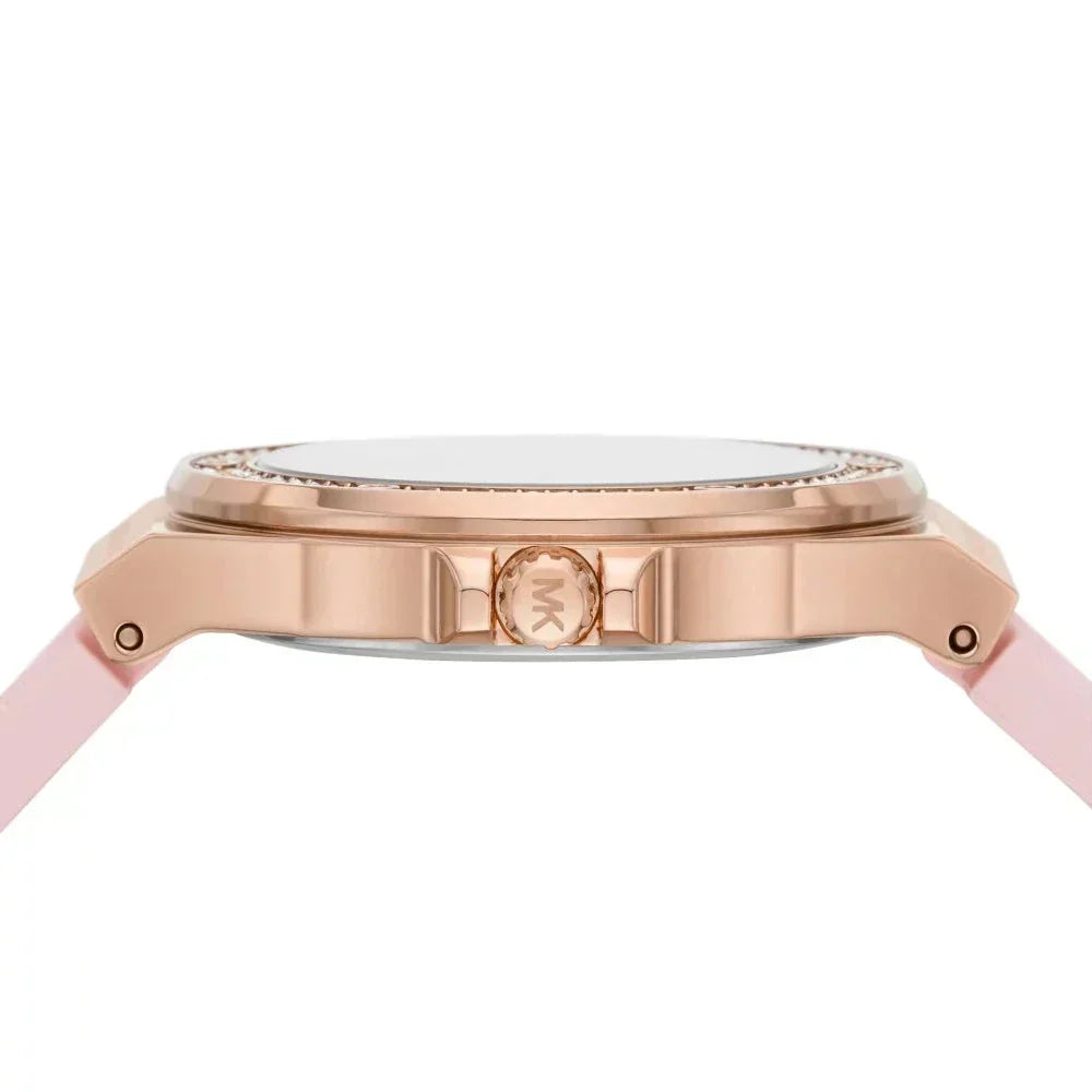  Shop Authentic Michael Kors Mini Lennox Three-Hand Rose Gold Dial Pink Silicone Strap Watch For Women - MK7282 - Luxxuri