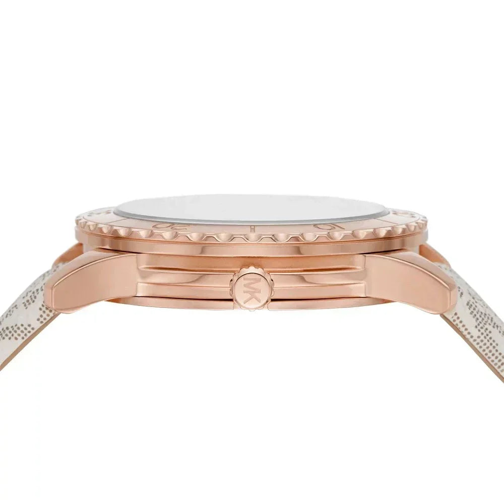  Shop Authentic Michael Kors Runway Quartz Rose Gold Dial White Leather Strap Watch For Women - MK6980 - Luxxuri