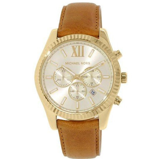  Shop Authentic Michael Kors Lexington Chronograph Gold Dial Brown Leather Strap Watch For Men - MK8447 - Luxxuri