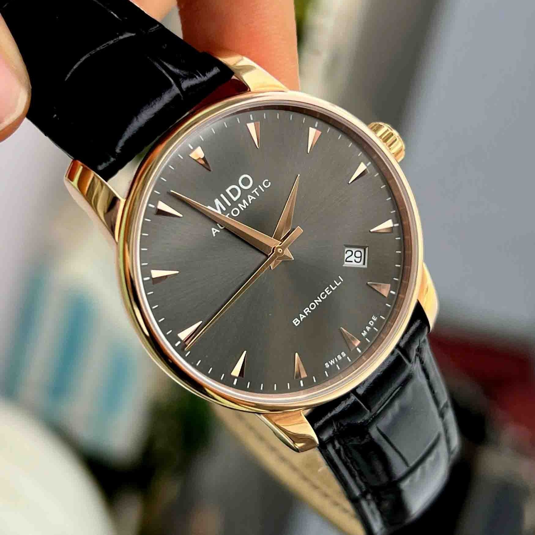  Shop Authentic Mido Baroncelli III Automatic Grey Dial Black Leather Strap Watch For Men - M8600.3.13.4 - Luxxuri