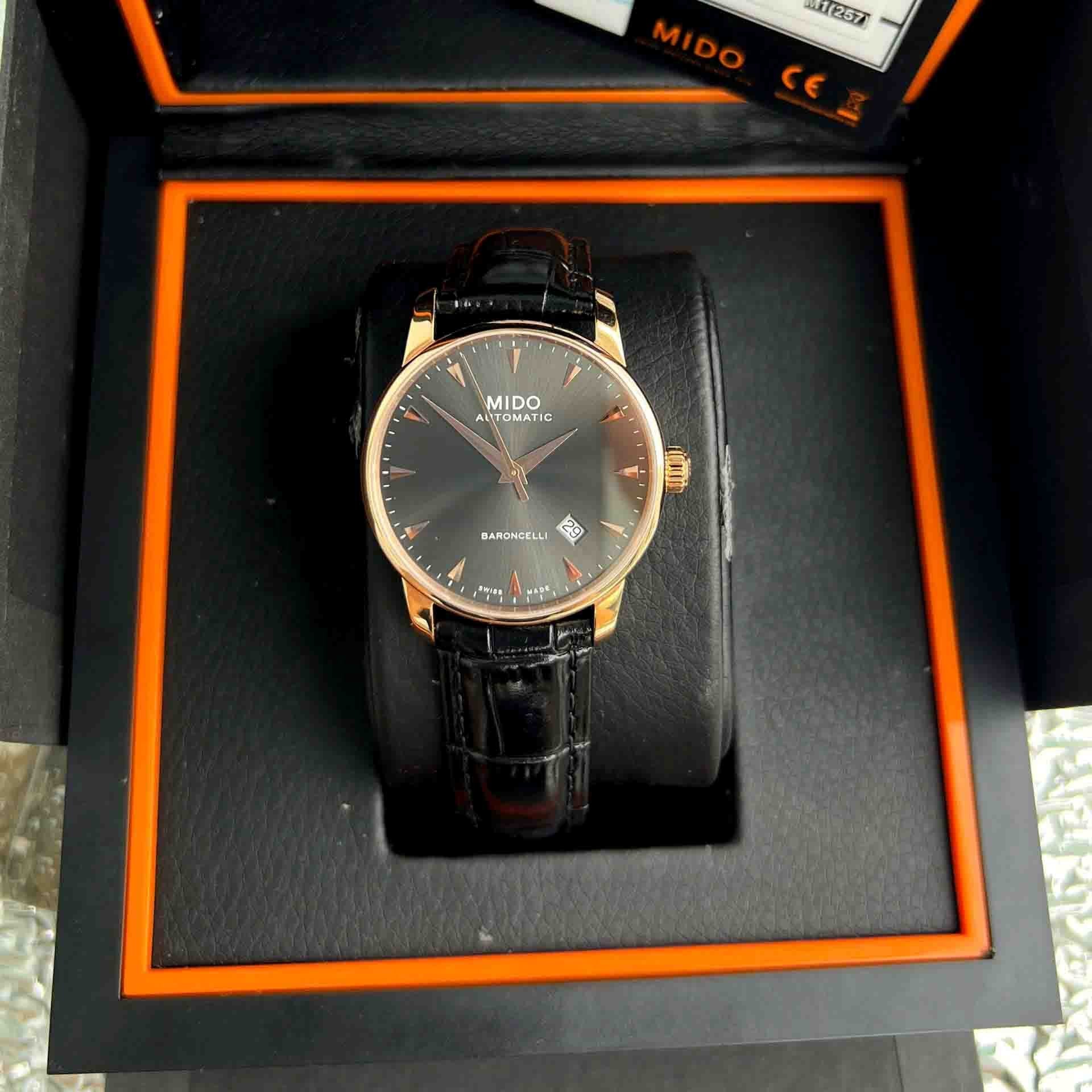  Shop Authentic Mido Baroncelli III Automatic Grey Dial Black Leather Strap Watch For Men - M8600.3.13.4 - Luxxuri